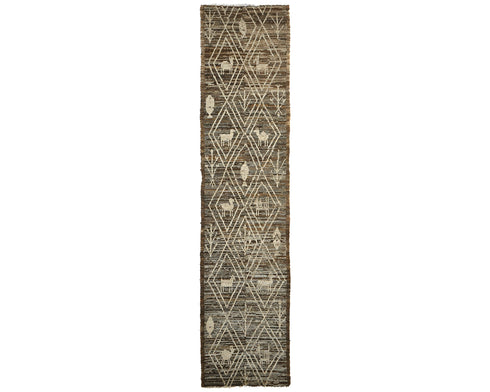 16 Feet Moroccan Brown Hand Woven Wool Runner Rug